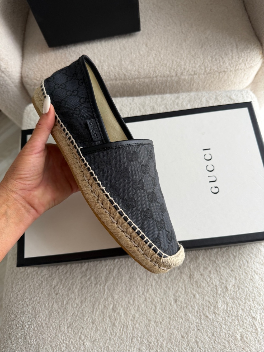 Men's Gucci Black Monogram Espadrille Slip-On